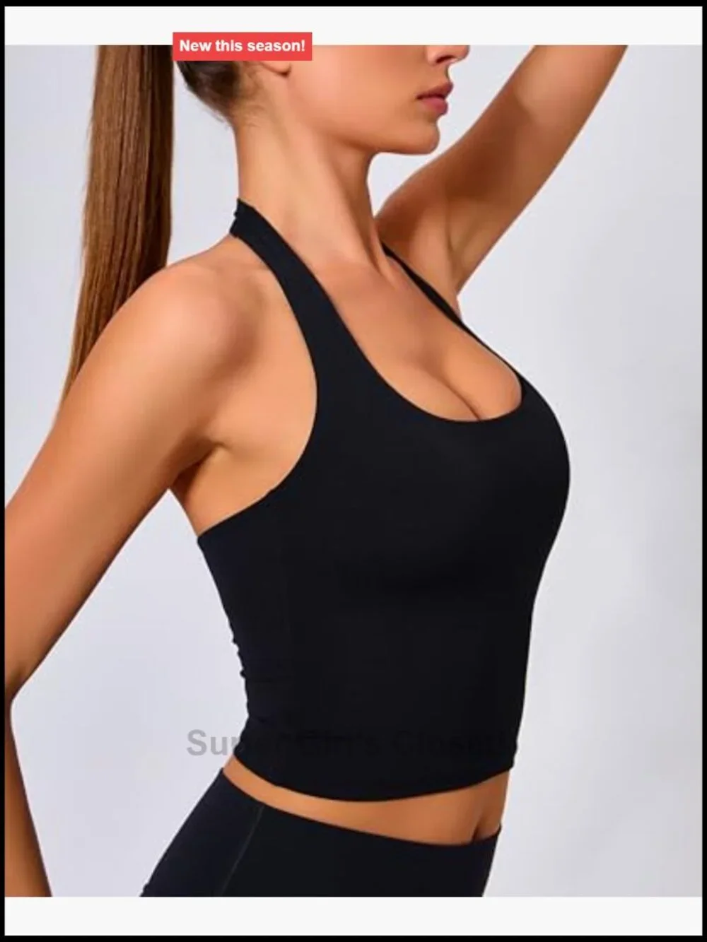 Halter Sports Bra Longline Yoga Bra Cropped Shirt Workout Tank Top with